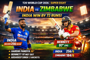 Super Eight Stage India Post Record 256 -Defeat Zimbabwe by 72 Runs-T20 World Cup 2026