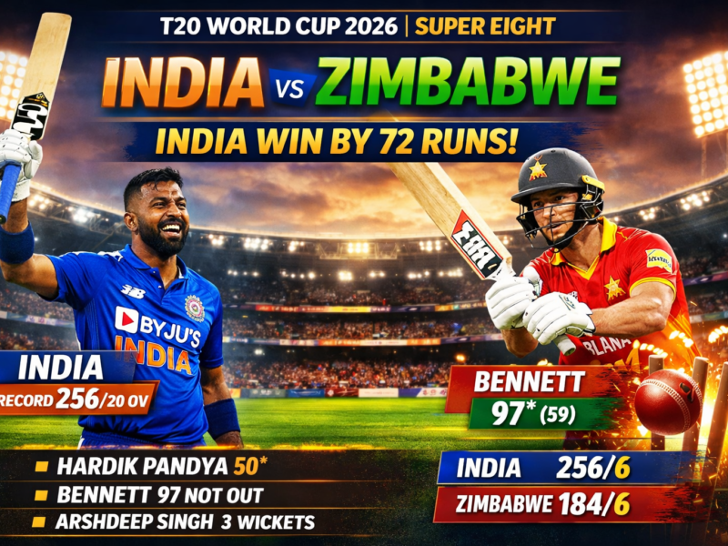 Super Eight Stage India Post Record 256 -Defeat Zimbabwe by 72 Runs-T20 World Cup 2026
